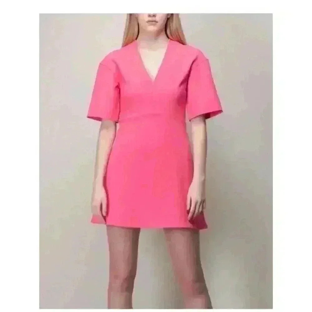 New Ganni Stretch Suiting A-Line Minidress in Shocking Pink Sixe 36/4